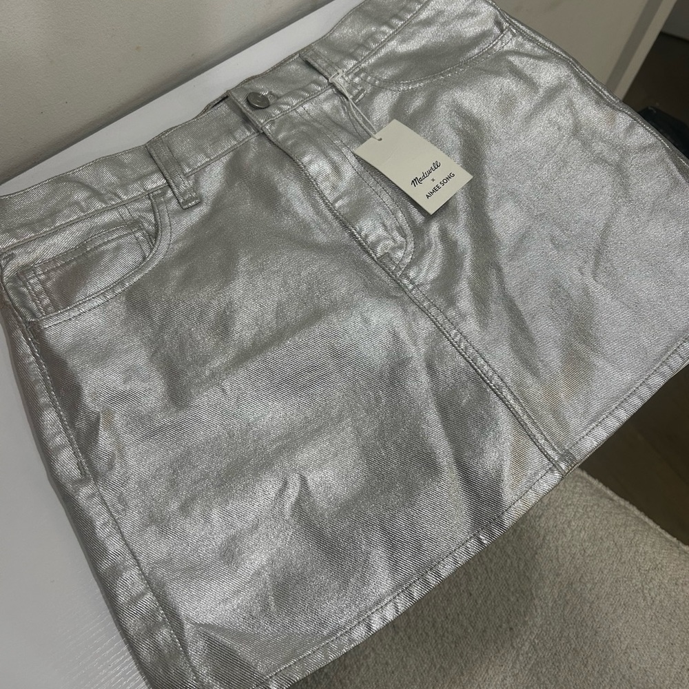 Madewell x Aimee Song Silver metallic mini skirt